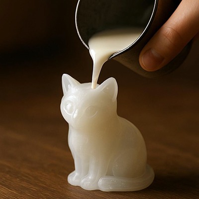 Handgemaakte kaarsen gieten in siliconen mal Handgemaakte kaarsen in de vorm van een poesje